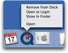 QuickTime icon menu showing.