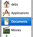 The Documents folder selected in the Sidebar